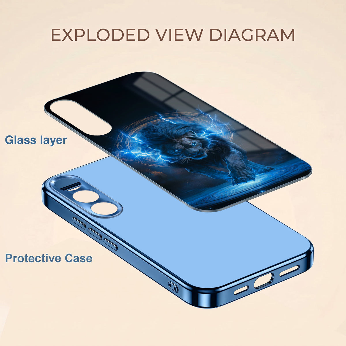 Vivo V70 FE 5G Thunder Titan Lion Blue Electroplated Glass Phone Back Case