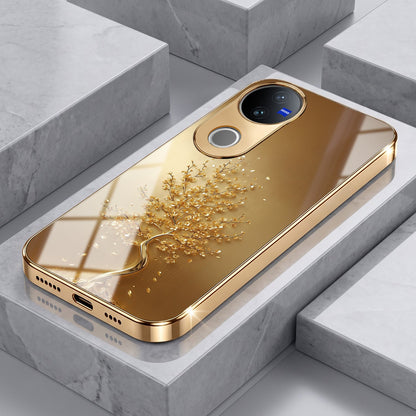 Vivo V50 5G Golden Tree Gold Electroplated Glass Phone Back Case