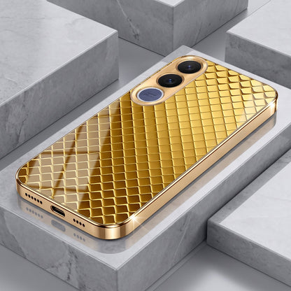 Vivo V70 FE 5G Golden Criss Cross Gold Electroplated Glass Phone Back Case