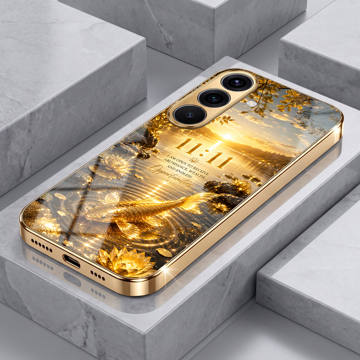 Samsung Galaxy A36 5G 11:11 Manifestation Gold Electroplated Glass Phone Back Case