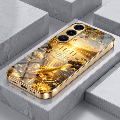 Samsung Galaxy A36 5G 11:11 Manifestation Gold Electroplated Glass Phone Back Case