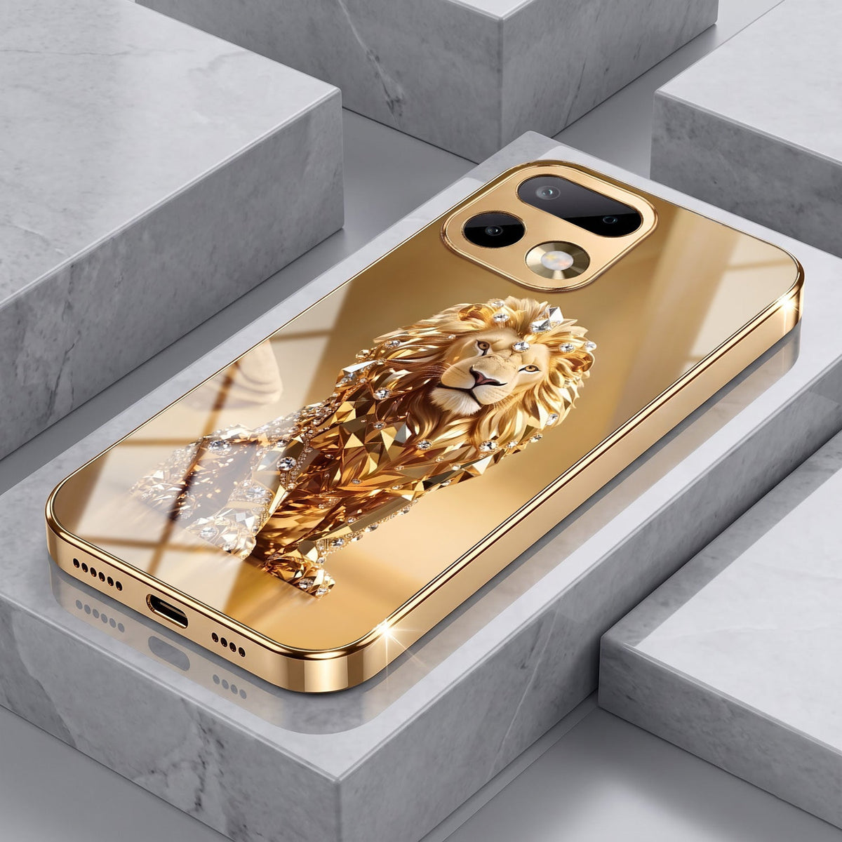 Realme 16 Pro+ 5G Luxury Lion Gold Electroplated Glass Phone Back Case
