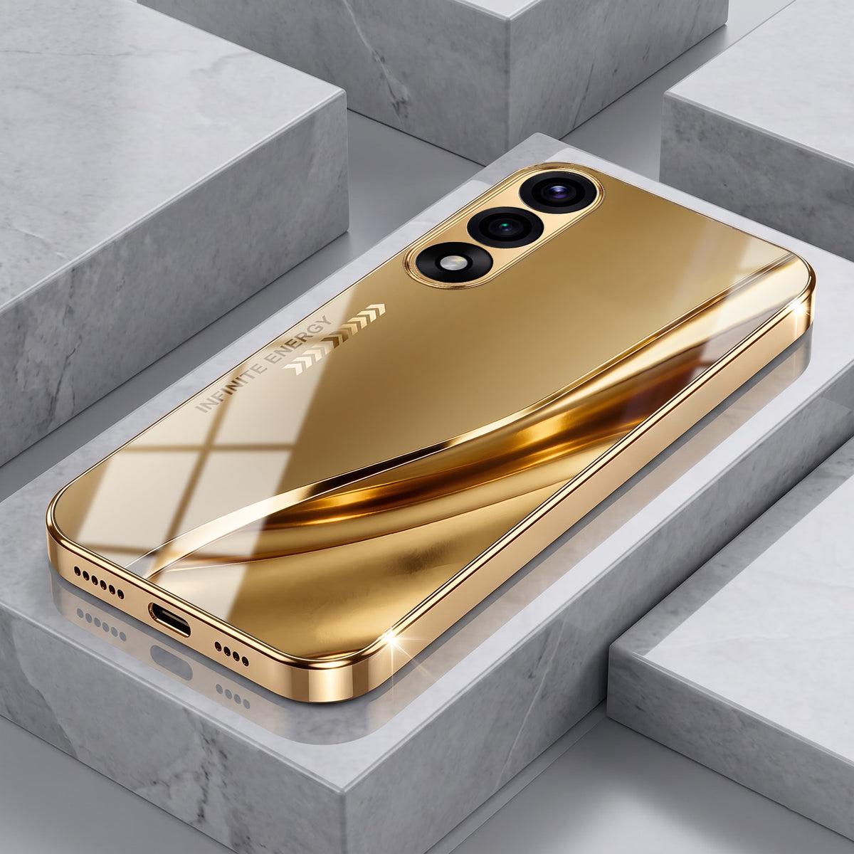 OnePlus Nord 5 5G Luxury Infinity Energy Gold Electroplated Glass Phone Case