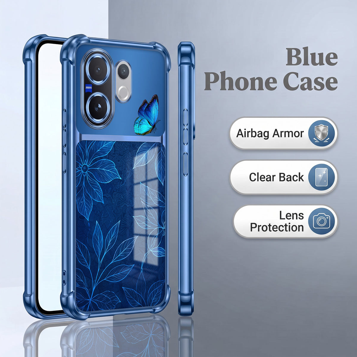 Vivo V60 5G Azure Butterfly Dual-Tone Transparent Airbags Case