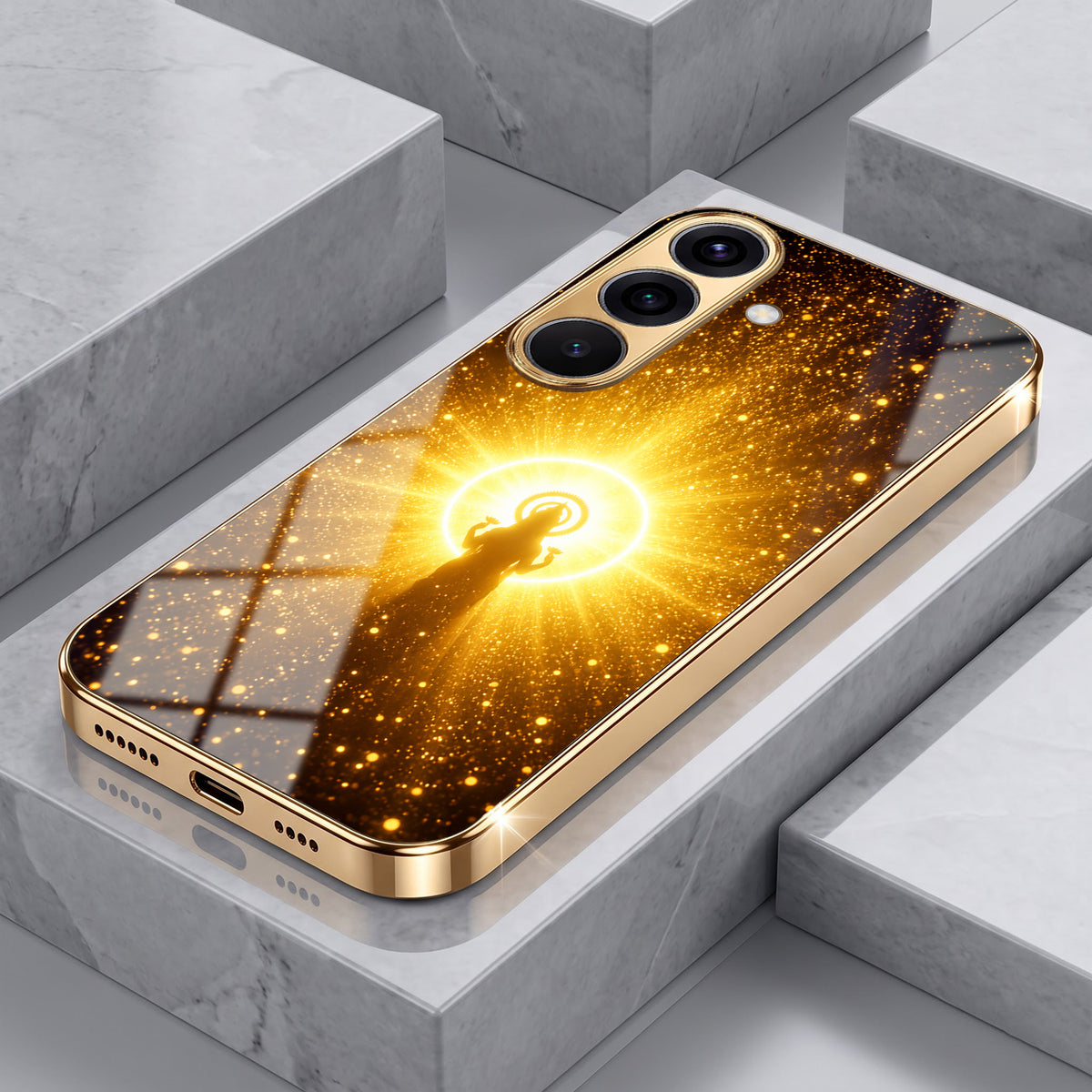 Samsung Galaxy A36 5G Lakshmi Sacred Gold Electroplated Glass Phone Back Case