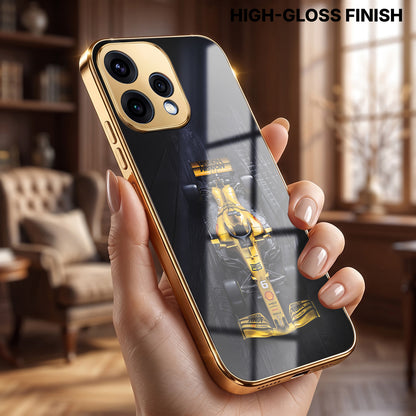 Oppo Reno 15 5G F1 Racing Car Gold Electroplated Glass Phone Back Case