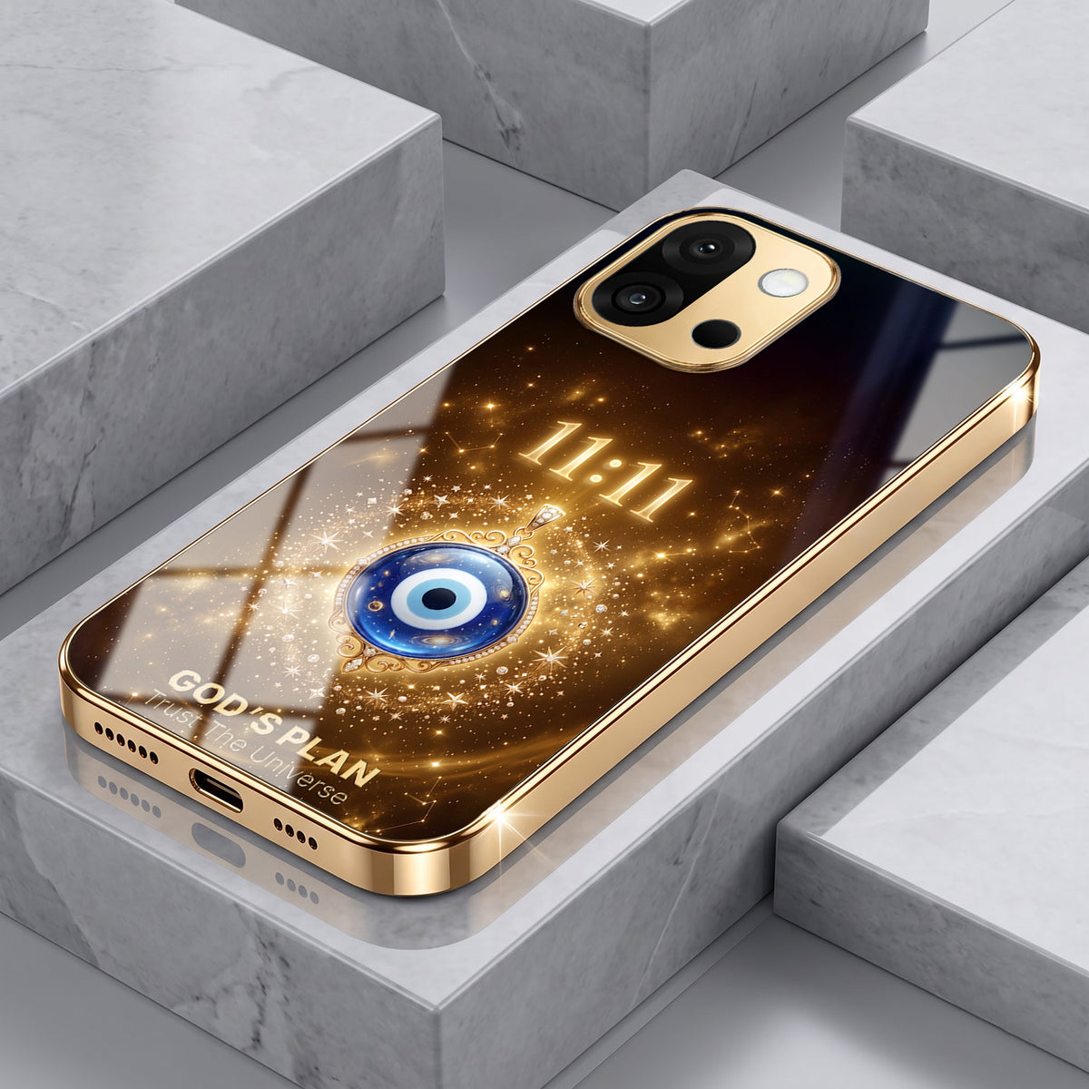 OnePlus 13s 5G God’s Plan Evil Eye Gold Electroplated Glass Phone Back Case