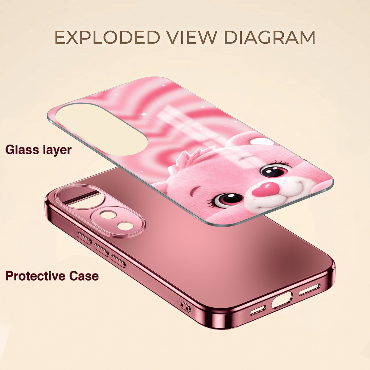 Vivo V40 Pro 5G Luxury Cute Teddy Pink Electroplated Glass Phone Back Case