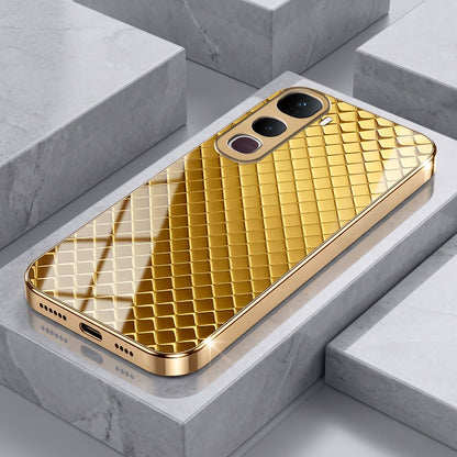 Vivo Y400 Pro 5G Golden Criss Cross Gold Electroplated Glass Phone Back Case