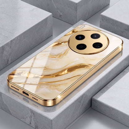 Vivo X300 5G Marvel Texture Gold Electroplated Glass Phone Back Case