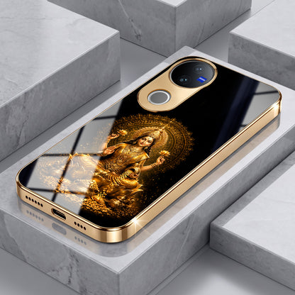 Vivo V50 5G Golden Maa Lakshmi Gold Electroplated Glass Phone Back Case