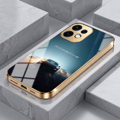 Oppo Reno 16 5G Porsche Luxury Gold Electroplated Glass Phone Back Case