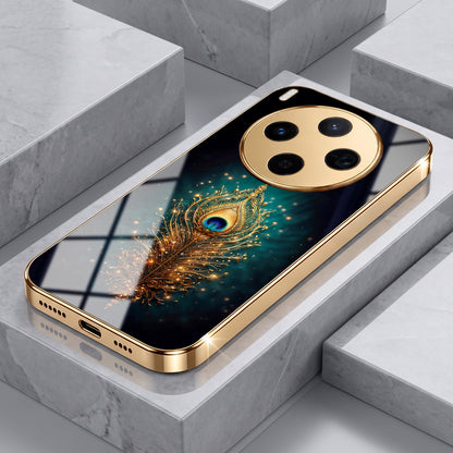 Vivo X300 5G Golden Peacock Feather Gold Electroplated Glass Phone Back Case