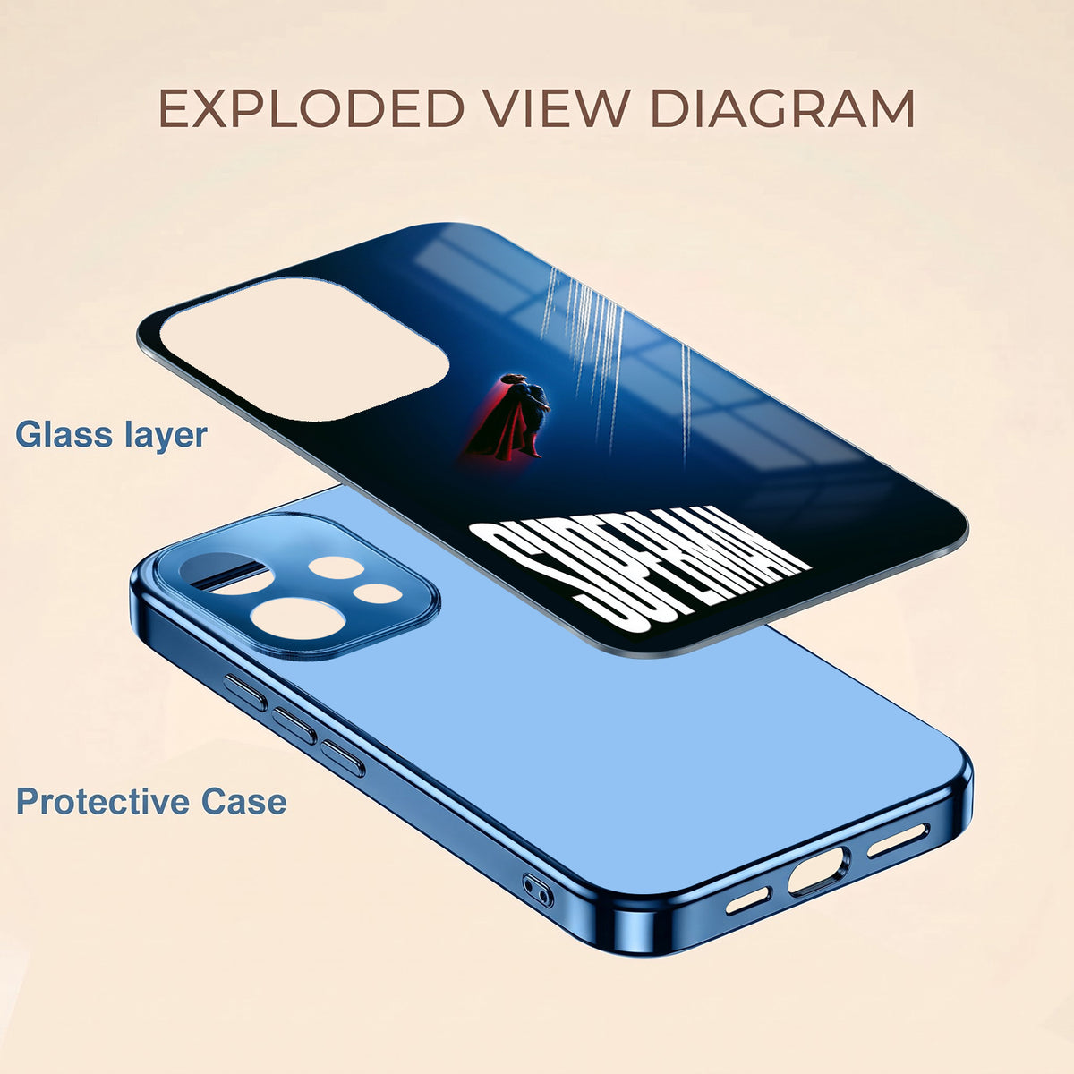 Oppo Reno 15 5G Superman Blue Electroplated Glass Phone Back Case