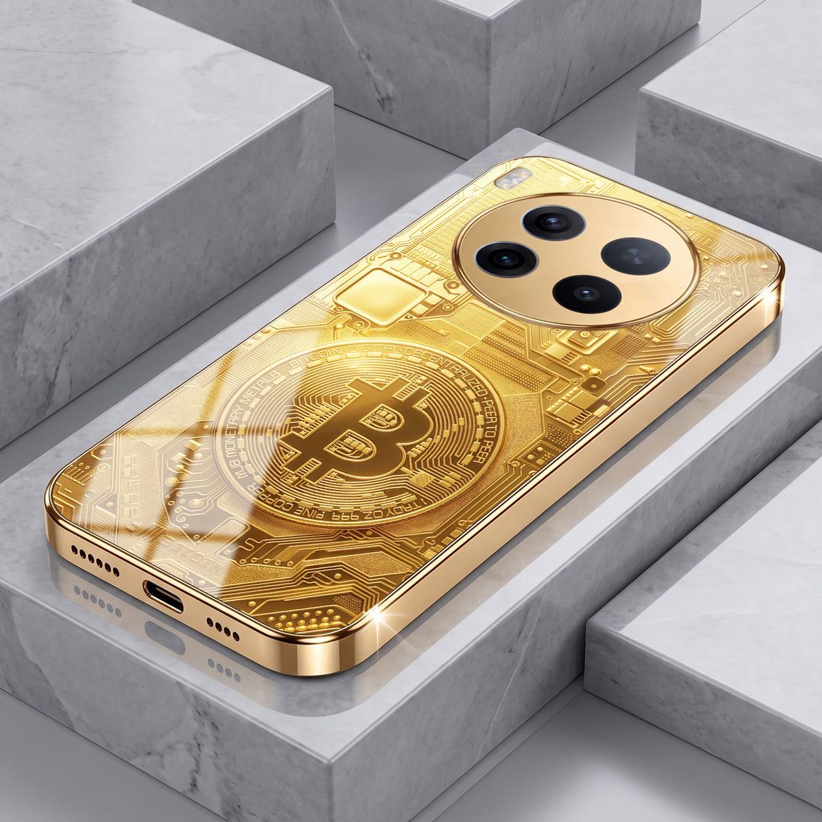 Vivo X300 Pro 5G Bitcoin Gold Electroplated Glass Phone Back Case