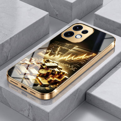 Oppo Reno 16 5G Luxury Wealth Trader Gold Electroplated Glass Phone Back Case
