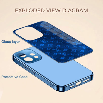 Oppo Reno 15 5G Luxury Monogram Blue Electroplated Glass Phone Back Case