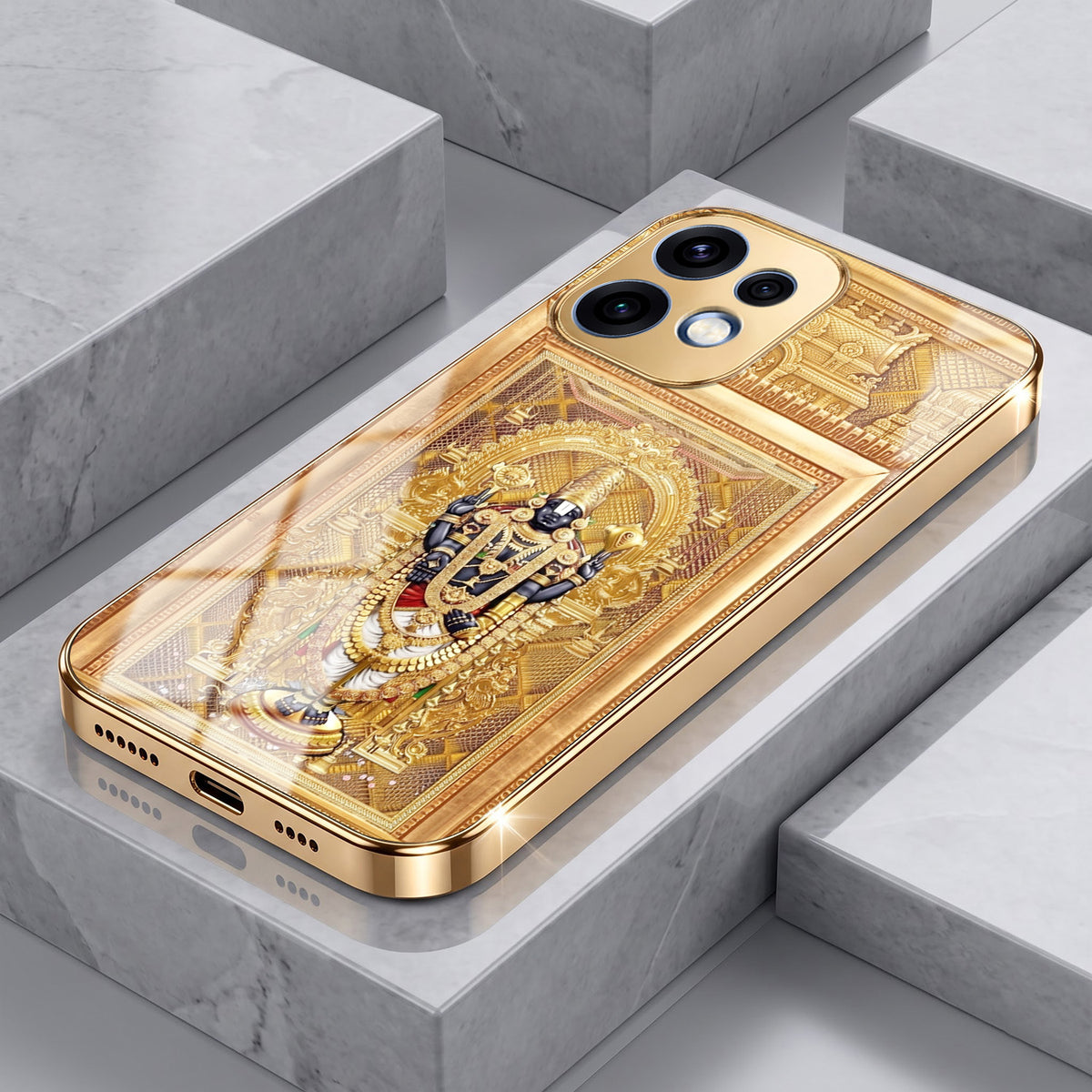 Oppo Reno 16 5G Premium Heritage Gold Electroplated Glass Phone Back Case