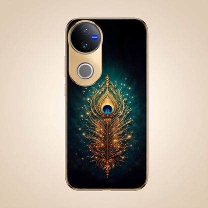 Vivo V50 5G Golden Peacock Feather Gold Electroplated Glass Phone Back Case