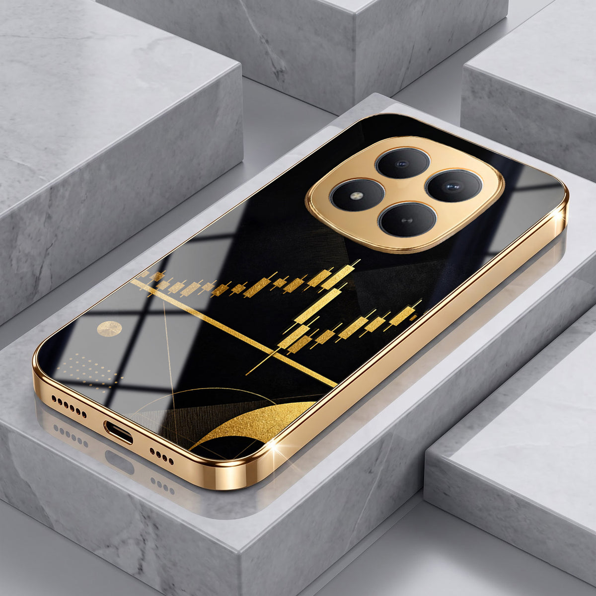 Redmi Note 15 Pro Plus 5G Trading Candles Gold Electroplated Glass Phone Back Case