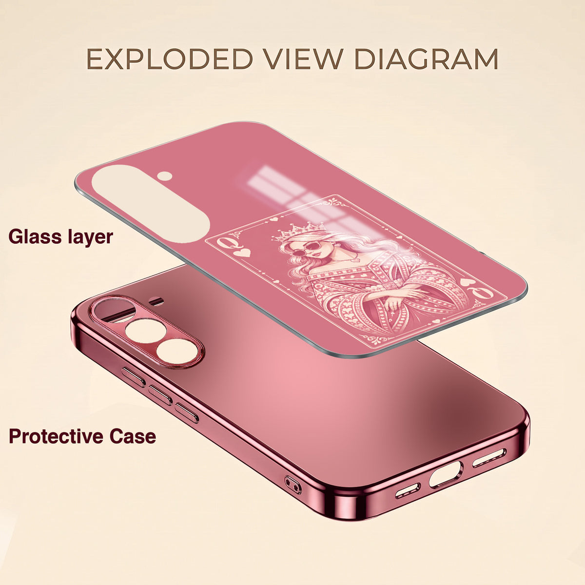 Samsung Galaxy A56 5G Luxury Royal Queen Pink Electroplated Glass Phone Back Case
