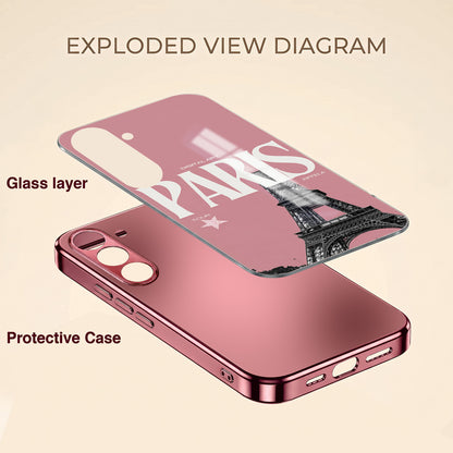 Samsung Galaxy A36 5G Luxury Paris Tower Pink Electroplated Glass Phone Back Case