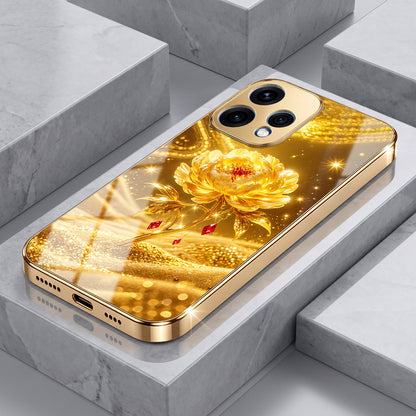 Oppo Reno 15 5G Golden Rose Elegance Gold Electroplated Glass Phone Back Case
