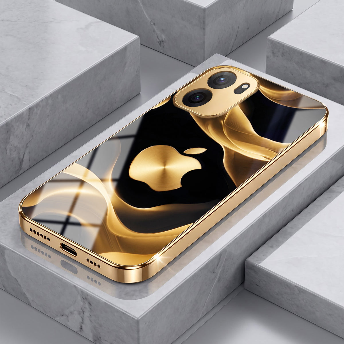 OnePlus Nord CE6 5G Luxury Wave Gold Electroplated Glass Phone Back Case