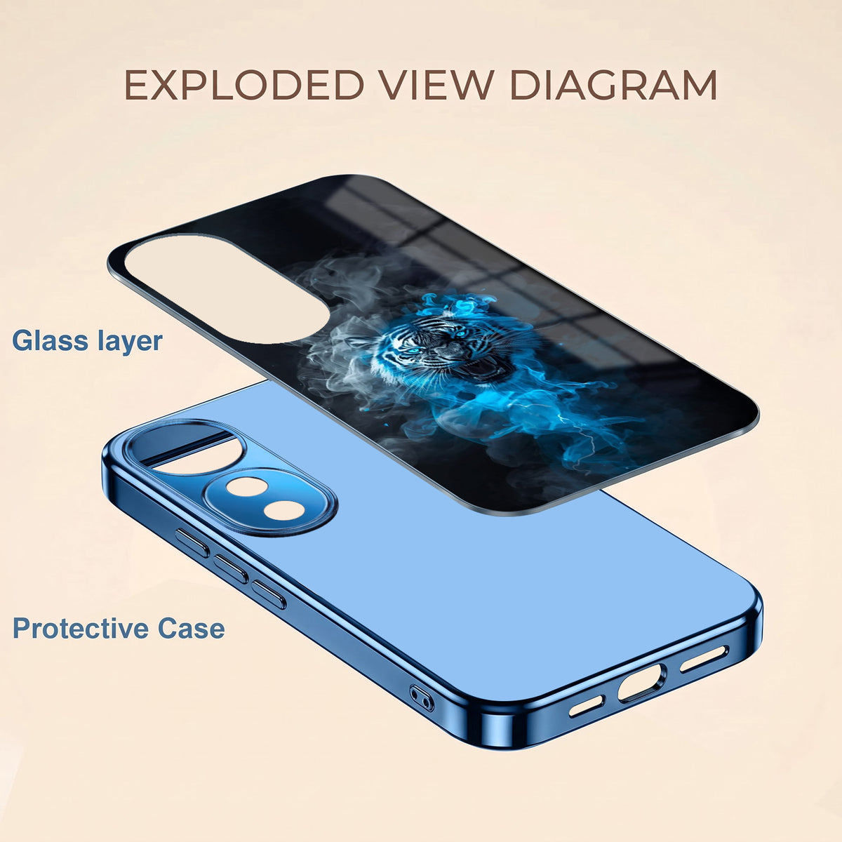 Vivo V40 Pro 5G Blue Spirit Tiger Blue Electroplated Glass Phone Back Case