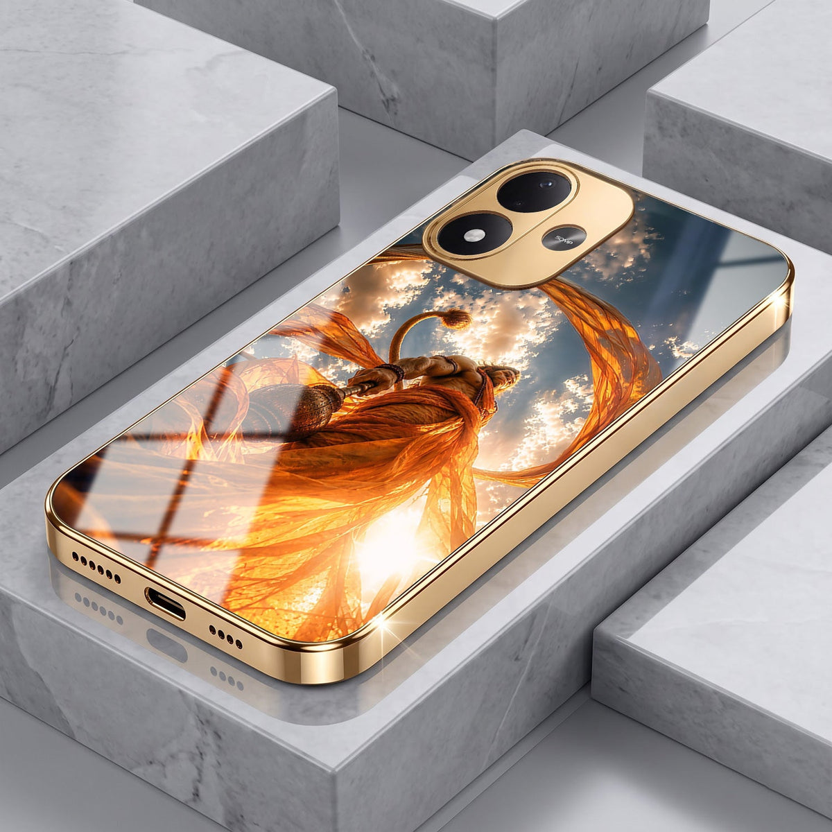 Redmi Note 17 5G Divine Hanuman Gold Electroplated Glass Phone Back Case