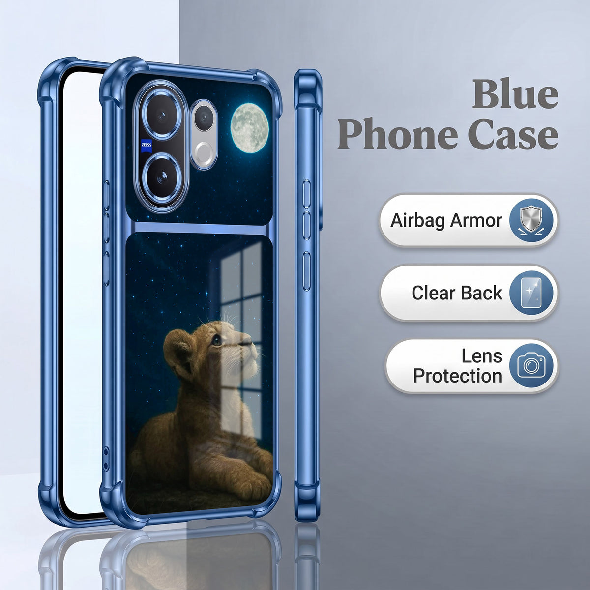Vivo V60 5G Moonlit Baby Lion Dual-Tone Transparent Airbags Case