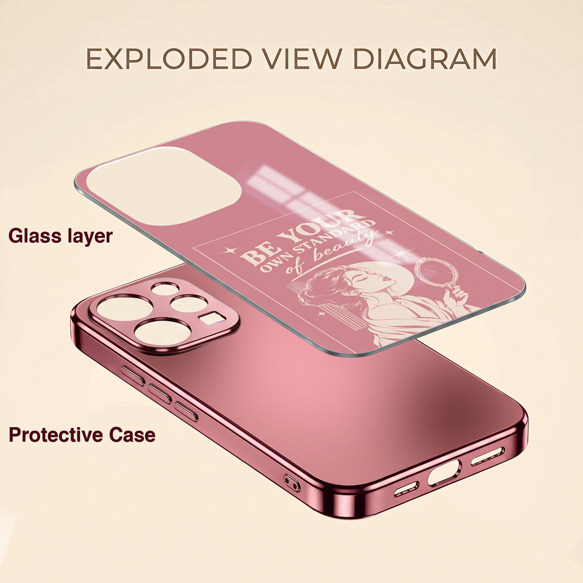 Vivo V70 5G Luxury Aesthetic Girl Pink Electroplated Glass Phone Back Case