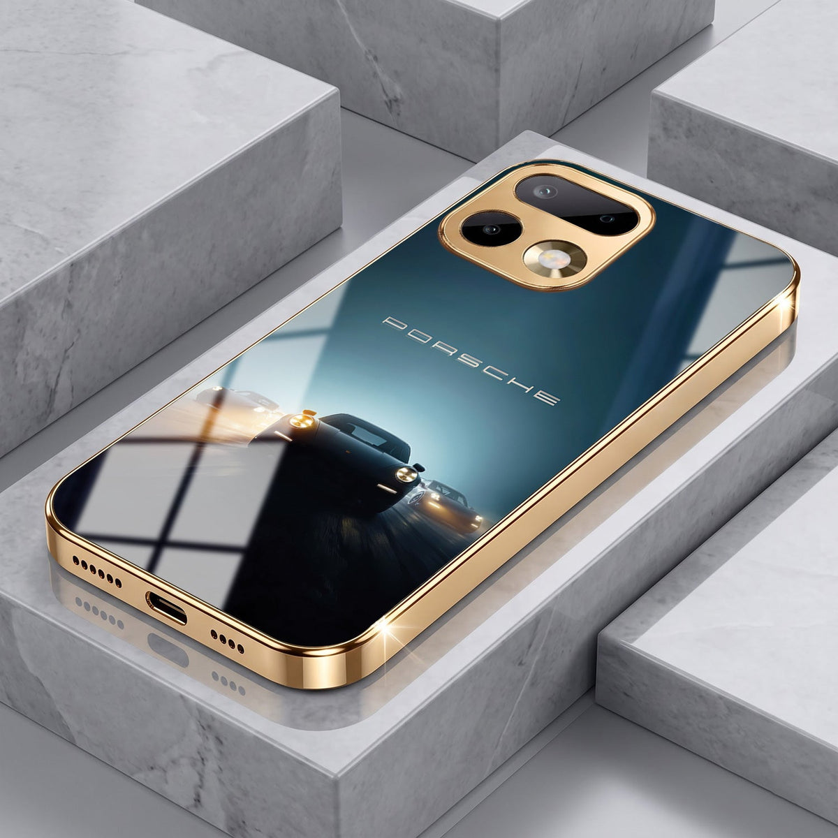 Realme 16 Pro+ 5G Porsche Luxury Gold Electroplated Glass Phone Back Case