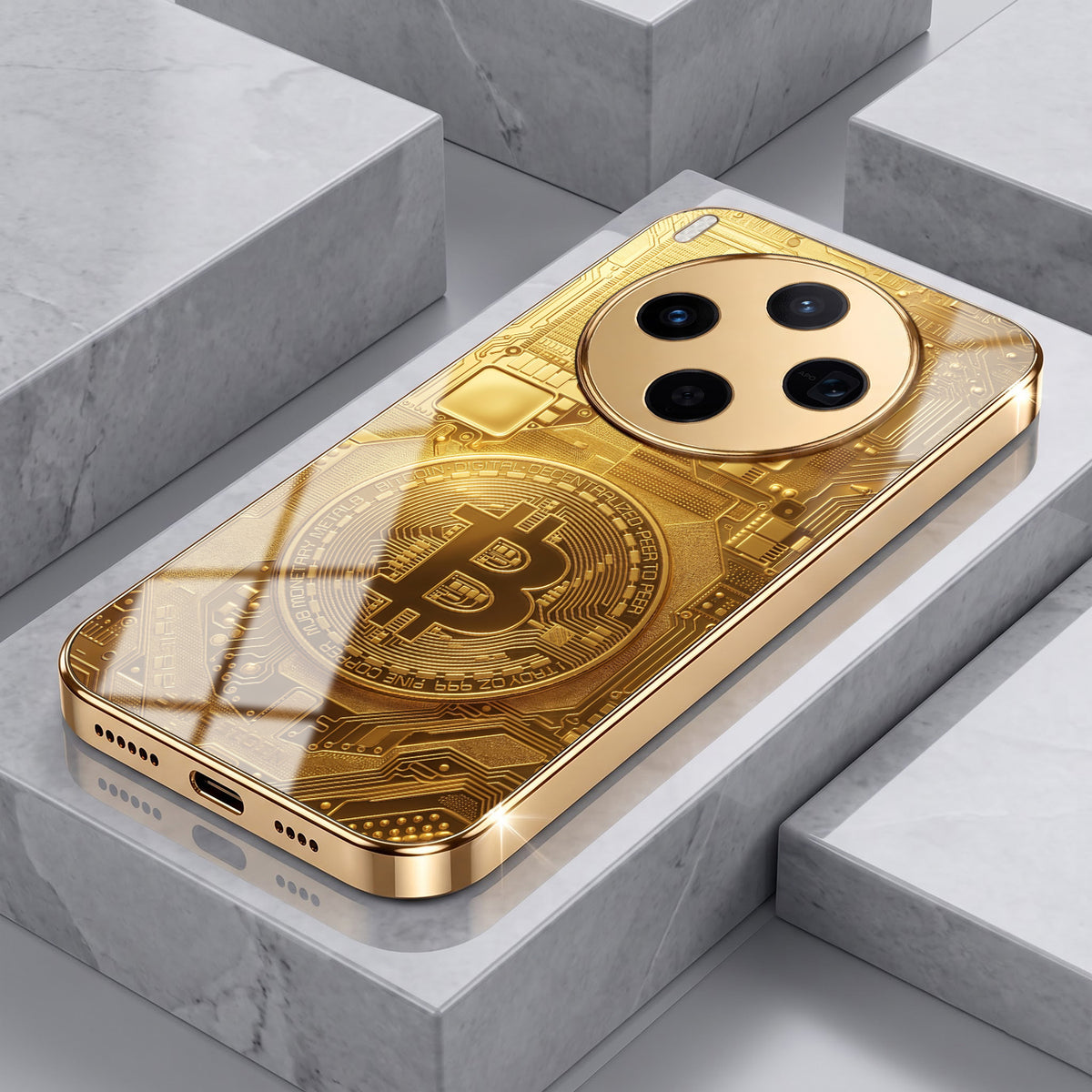 Vivo X300 5G Bitcoin Gold Electroplated Glass Phone Back Case
