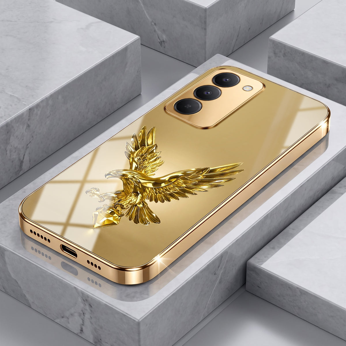 Redmi 15 5G Golden Eagle Gold Electroplated Glass Phone Back Case