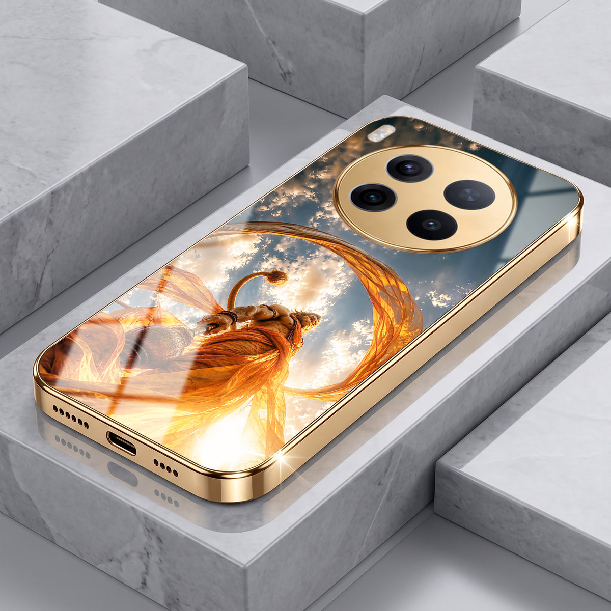 Vivo X300 Pro 5G Divine Hanuman Gold Electroplated Glass Phone Back Case
