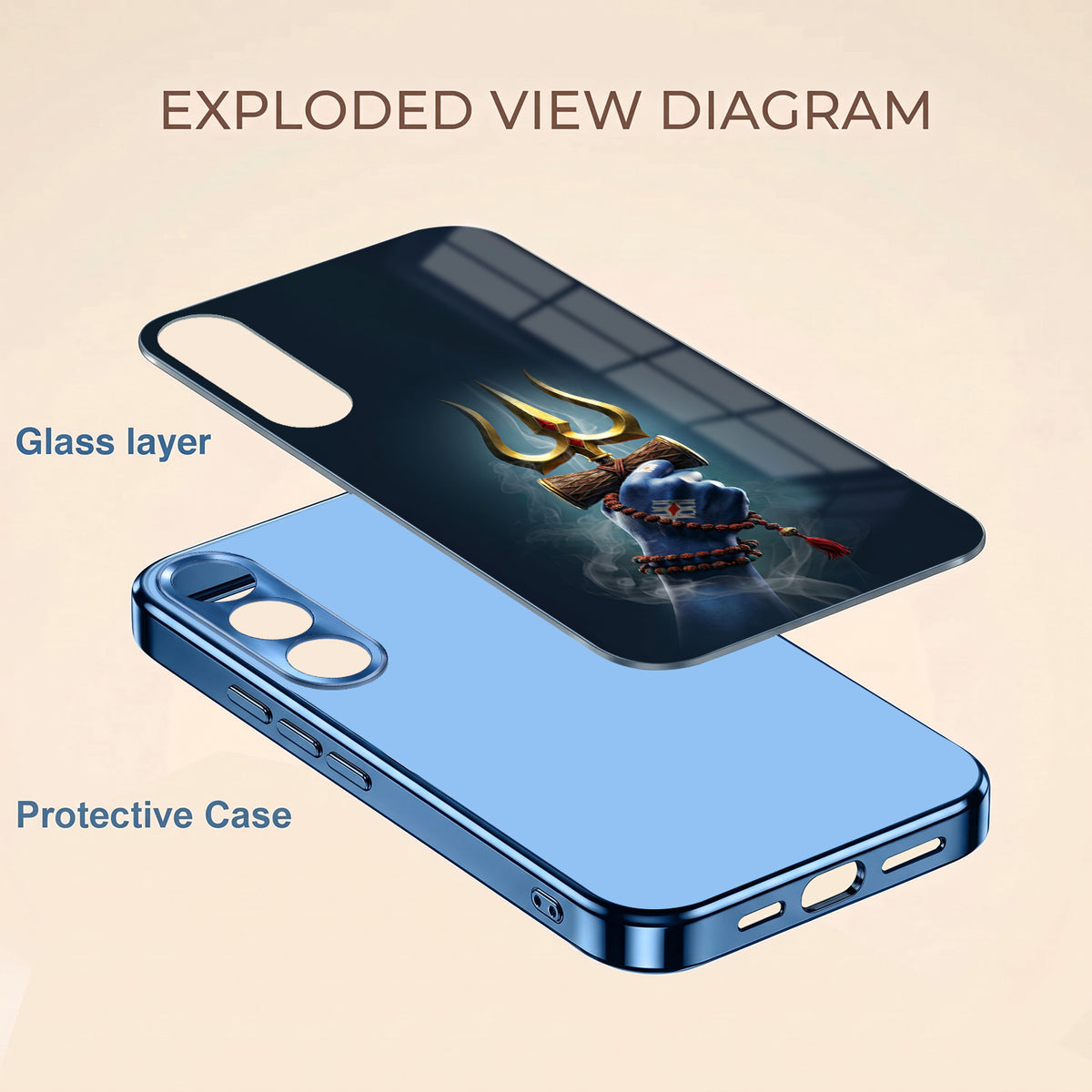 Vivo V70 FE 5G Divine Shiva Trisul Blue Electroplated Glass Phone Back Case