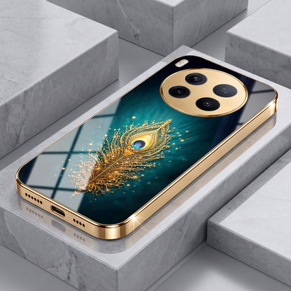 Vivo X300 Pro 5G Golden Peacock Feather Gold Electroplated Glass Phone Back Case