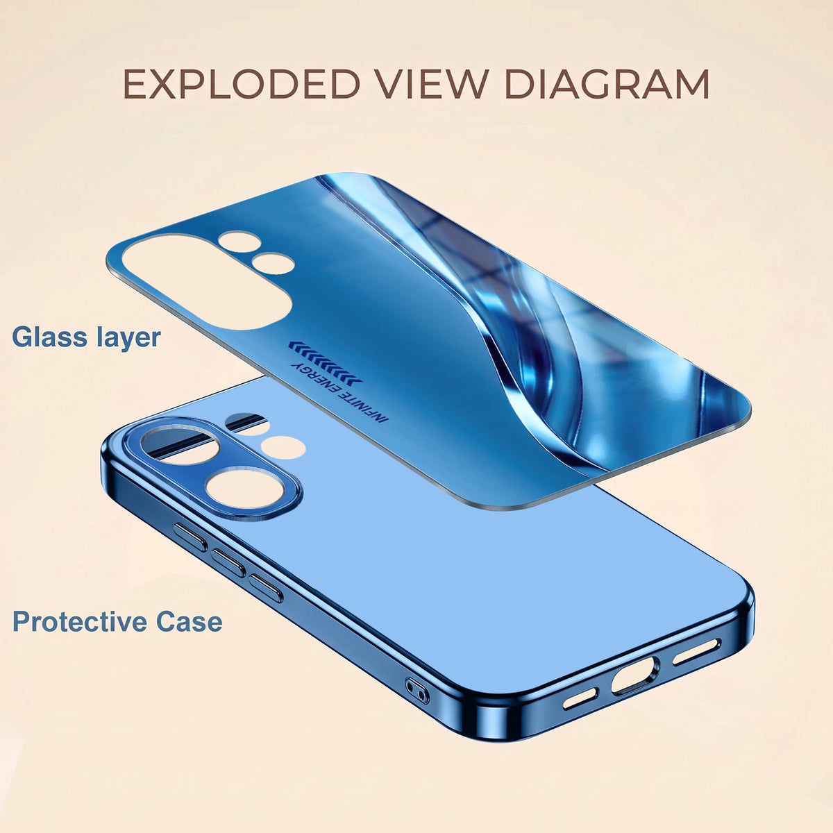 Vivo V60 5G Luxury Infinity Energy Blue Electroplated Glass Phone Back Case