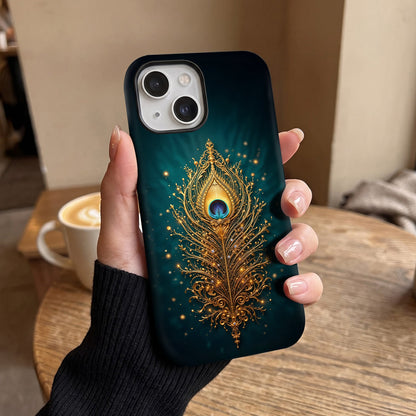 iPhone 15 5G Golden Peacock Feather Protective Cases