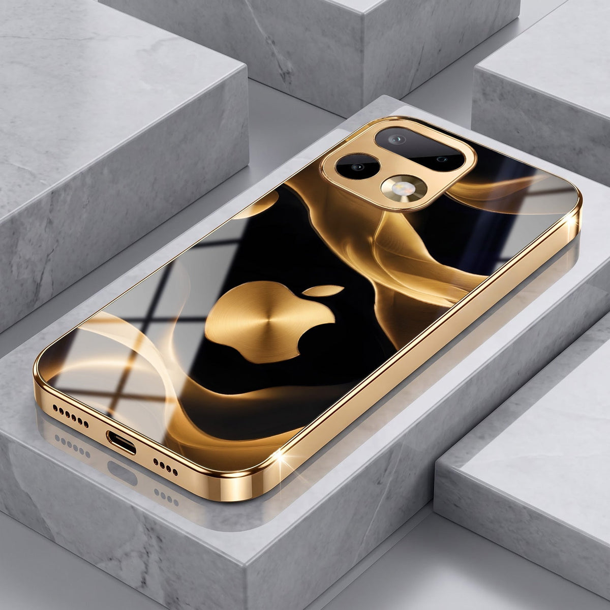 Realme 16 Pro+ 5G Luxury Wave Gold Electroplated Glass Phone Back Case