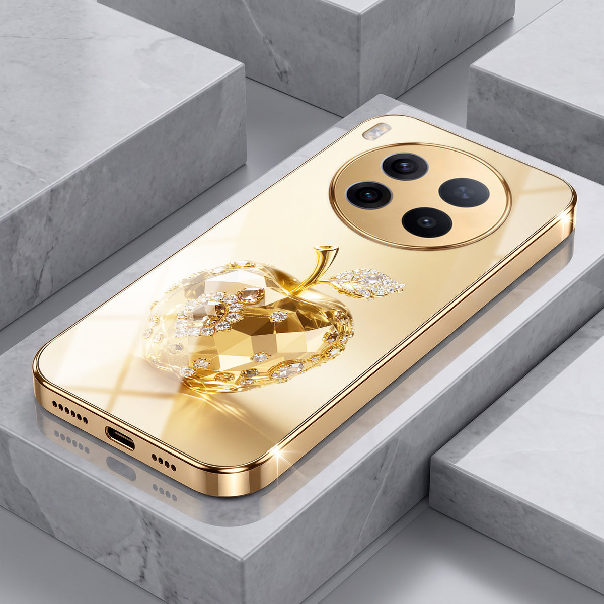 Vivo X300 Pro 5G Golden Apple Gold Electroplated Glass Phone Back Case
