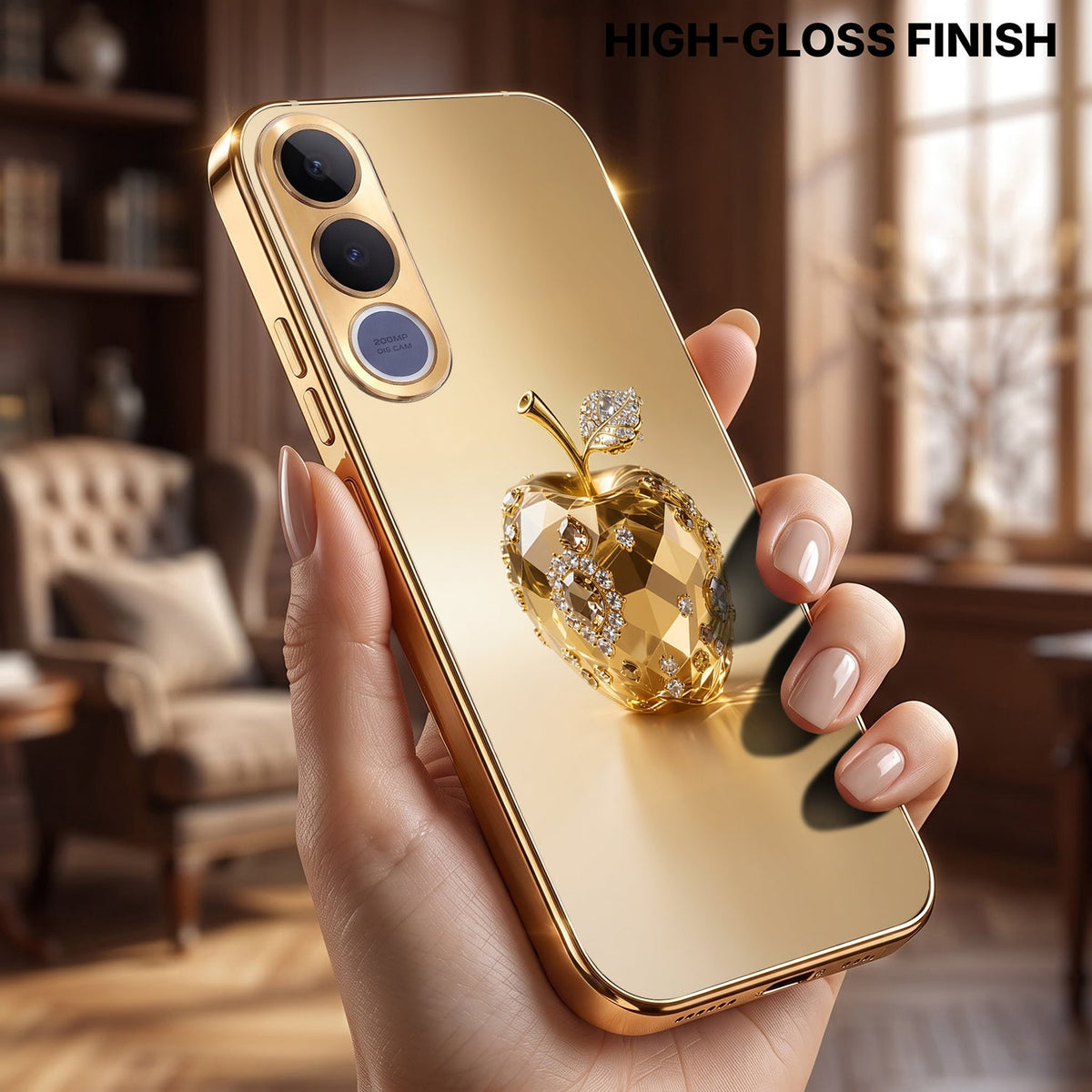 Vivo V70 FE 5G Golden Apple Gold Electroplated Glass Phone Back Case