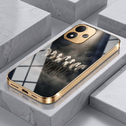 Redmi Note 17 5G Running Horses Gold Electroplated Glass Phone Back Case