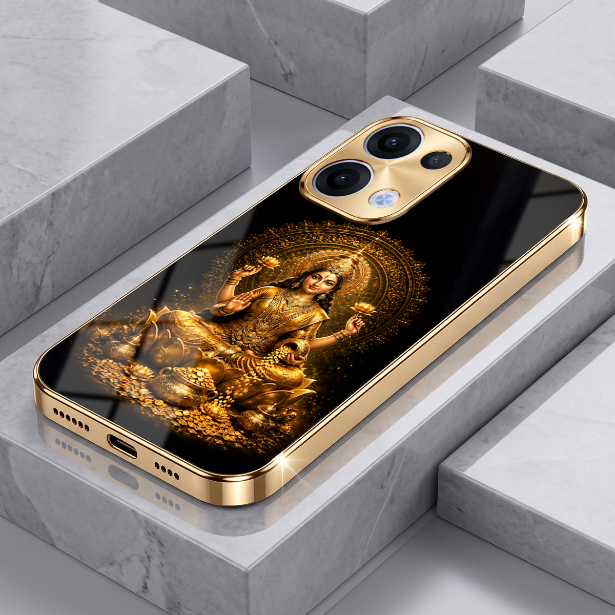Oppo Reno 13 5G Golden Maa Lakshmi Gold Electroplated Glass Phone Back Case