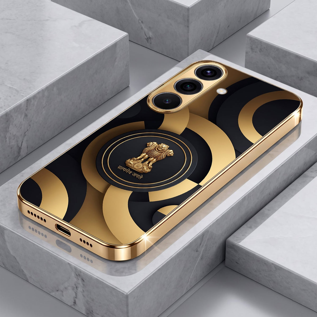 Samsung Galaxy A36 5G Royal Emblem Gold Electroplated Glass Phone Back Case