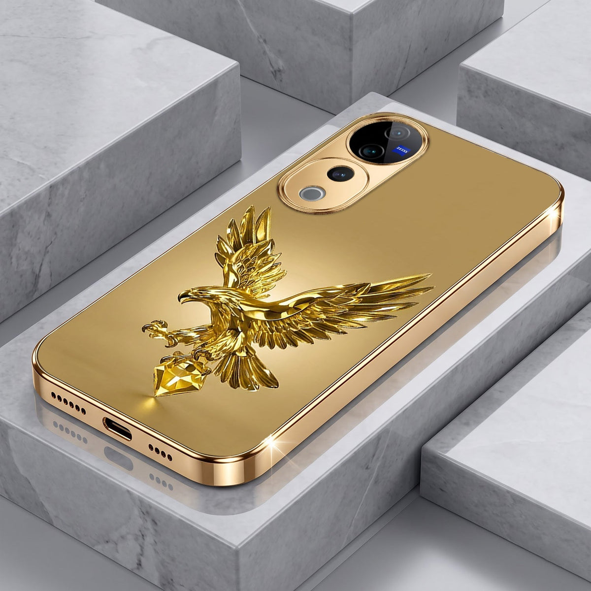 Vivo V40 Pro 5G Golden Eagle Gold Electroplated Glass Phone Back Case