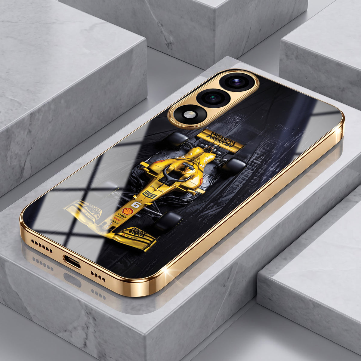 Oneplus Nord 5 5G F1 Racing Car Gold Electroplated Glass Phone Back Case