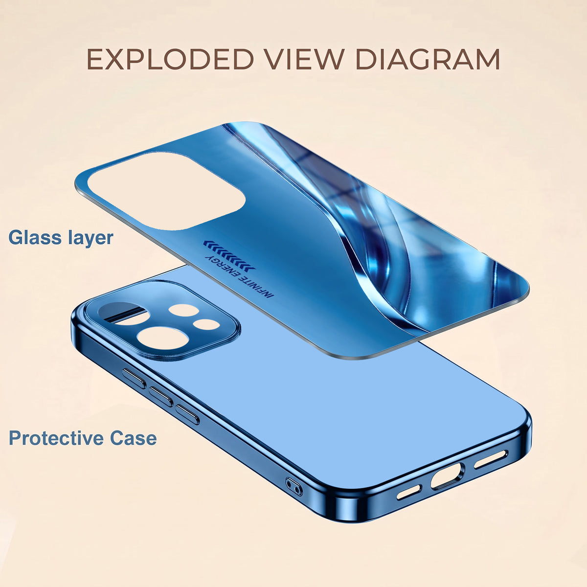 Oppo Reno 15 5G Luxury Infinity Energy Blue Electroplated Glass Phone Back Case