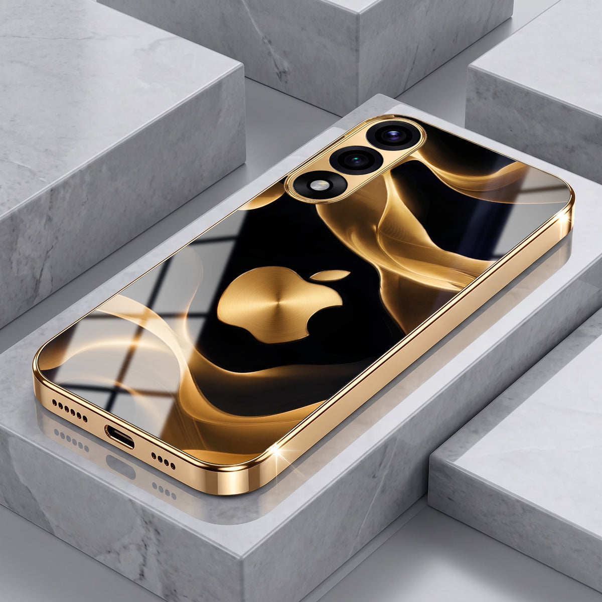 OnePlus Nord 5 5G Luxury Wave Gold Electroplated Glass Phone Back Case